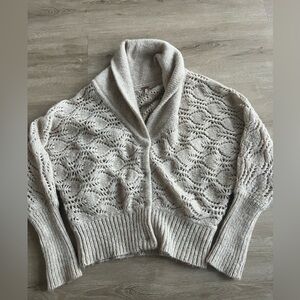 Free People Cowl Neck Wool Crochet Knit Cardigan SZ S